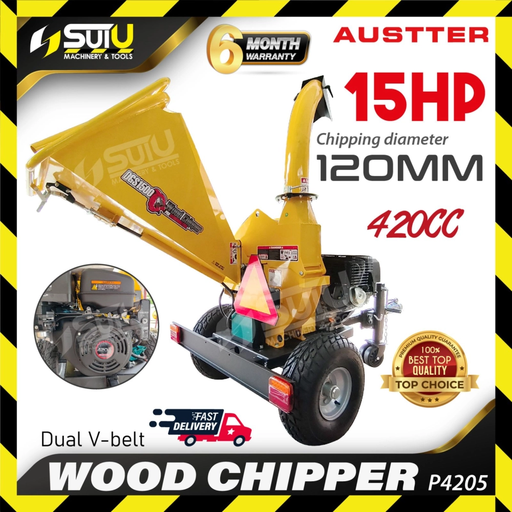 AUSTTER P4205 420CC 15HP Petrol Wood Chipper