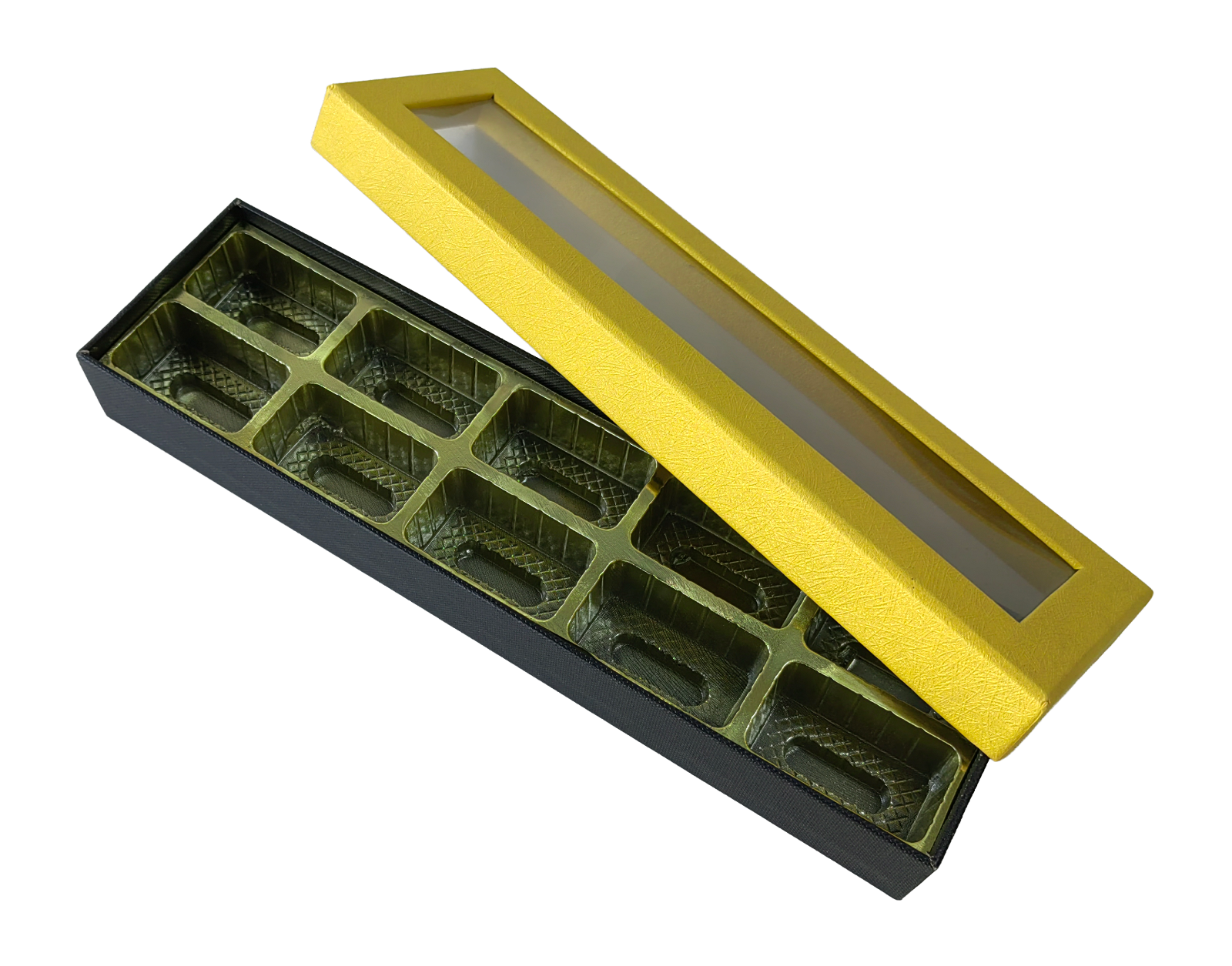 Top & Bottom Hardcover Box with Transparent Lid – Chocolate & Kurma Gift Packaging