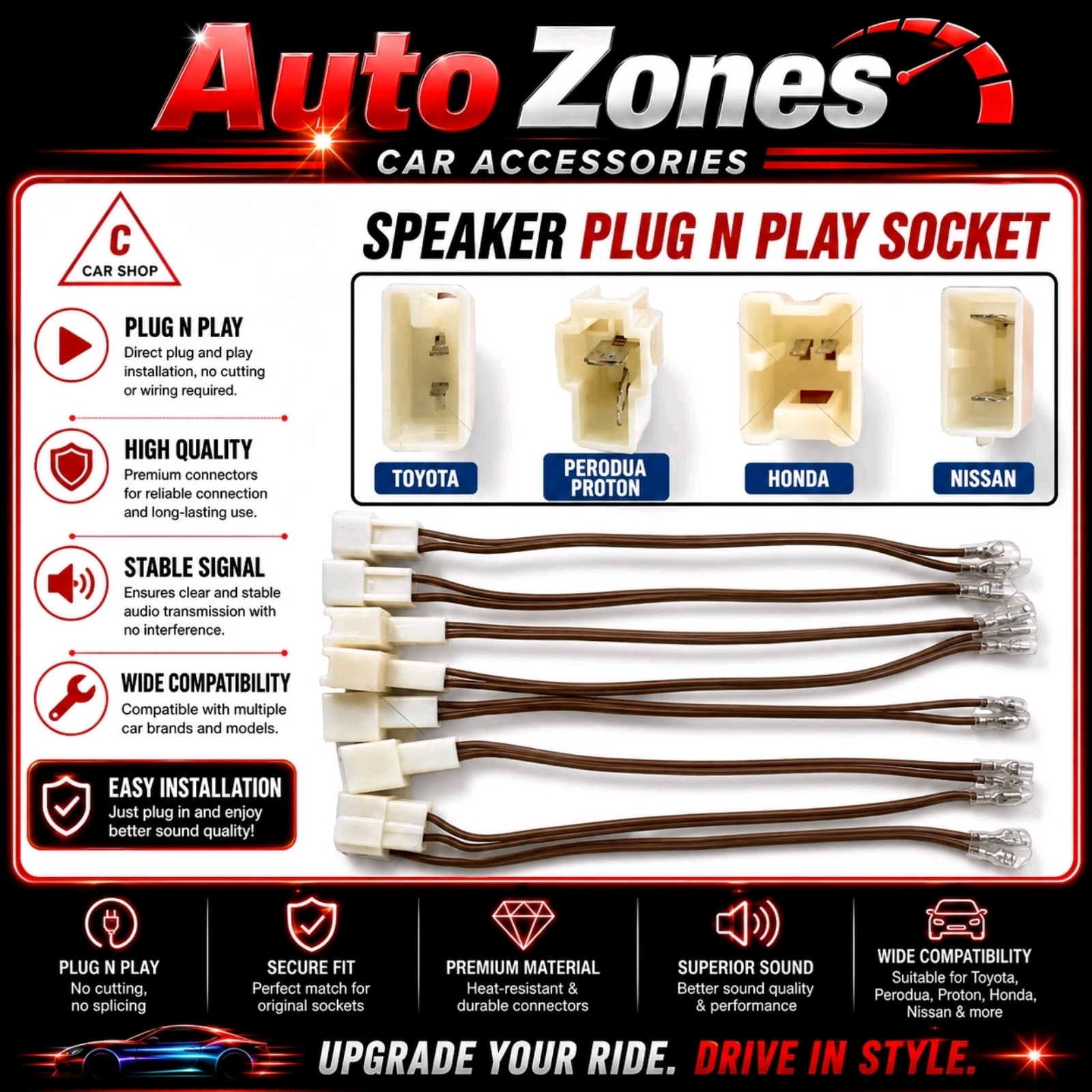 Proton / Proton x50 /Toyota / Perodua / Honda/Nissan Car Plug and Play Speaker Cable Socket PNP good item