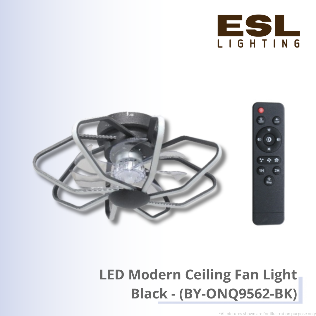 LED Modern Ceiling Fan Light Black - BY-ONQ9562-BK