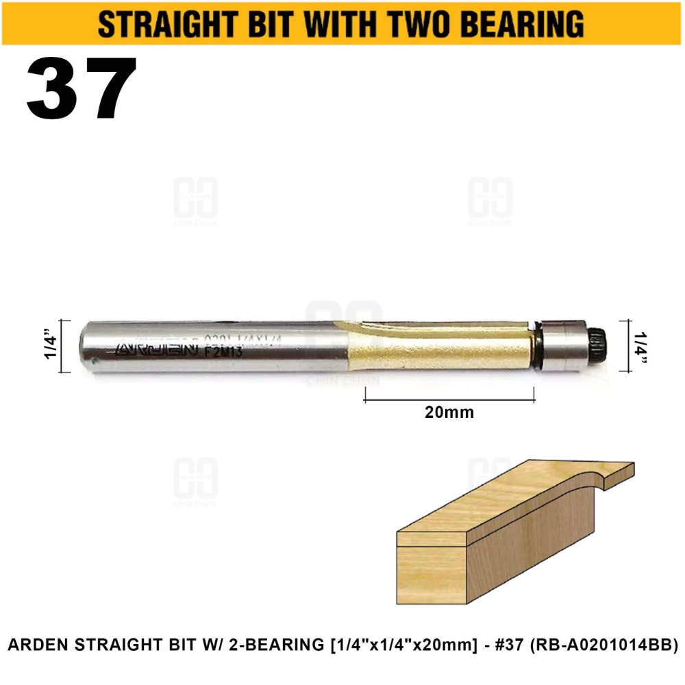 ARDEN STRAIGHT BIT W/ 2-BEARING 1/4"x1/4"x20mm #37 (RB-A0201014BB)
