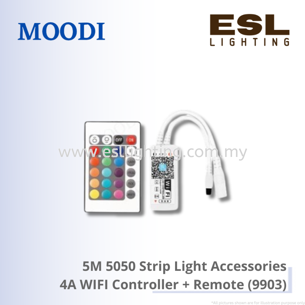 MOODI LED 5M 5050 Strip Light Accessories - WIFI Controller + Remote 4A 9903