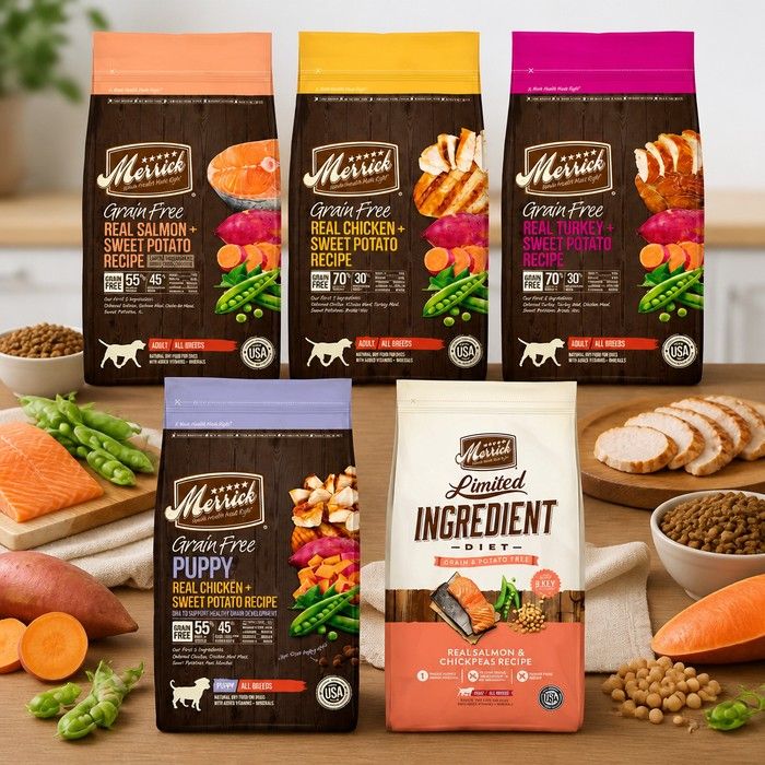 Merrick Super Premium 5 Star Dog Food 4lbs with Real Whole Foods - Chicken, Puppy, Salmon, Turkey, Salmon LID