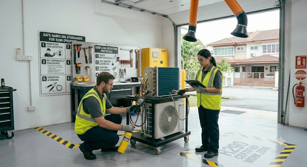 R290 leak detection and handling protocols