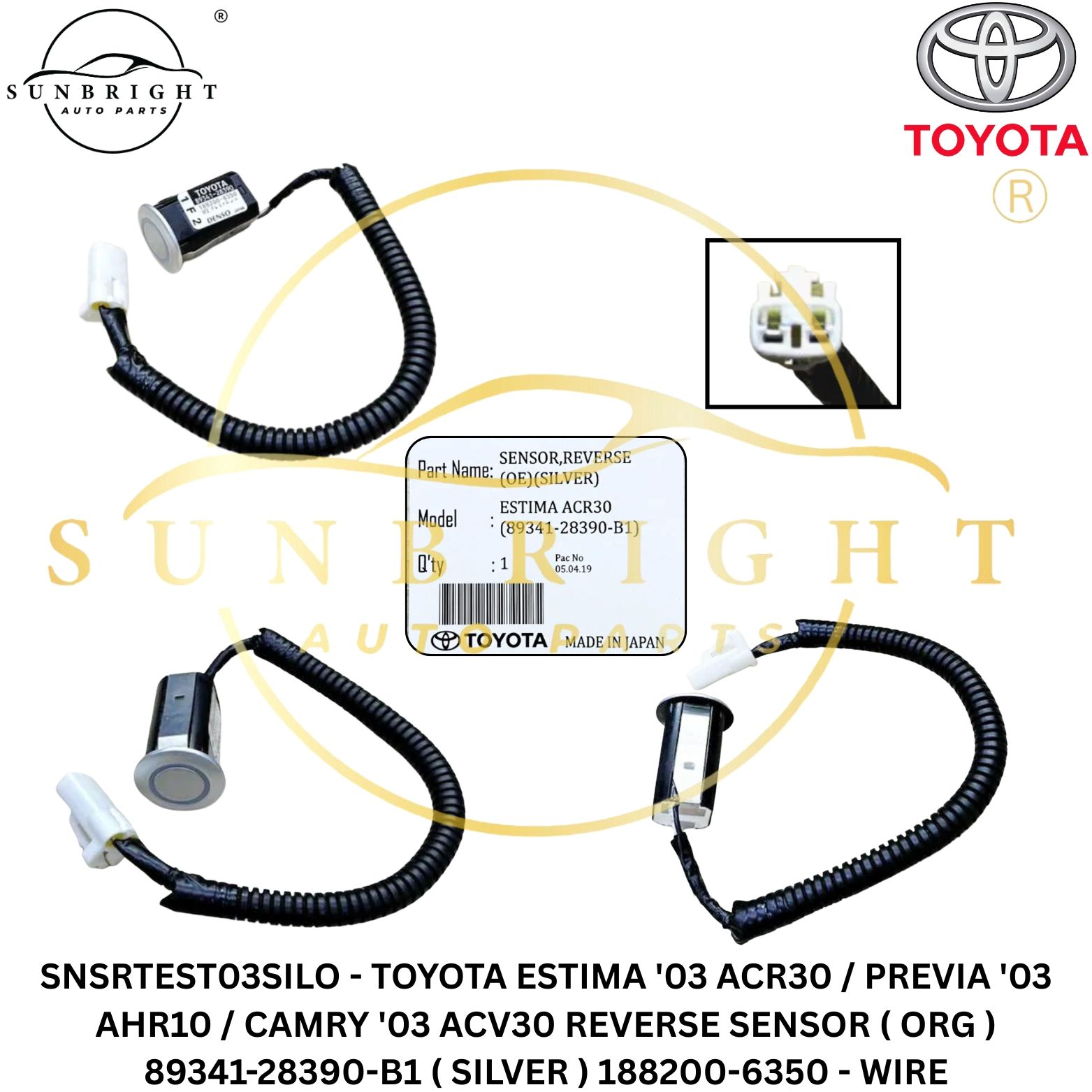 SNSRTEST03SILO - TOYOTA ESTIMA '03 ACR30 / PREVIA '03 AHR10 / CAMRY '03 ACV30 REVERSE SENSOR ( ORG ) 89341-28390-B1 ( SILVER ) 188200-6350 - WIRE