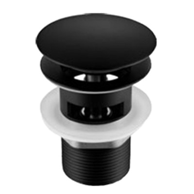 AR-2290B-MB 1 1/4" Push Basin Waste with Overflow – Brass Chrome Matt Black Finish, 80mm Height, Silicone Rubber Seal