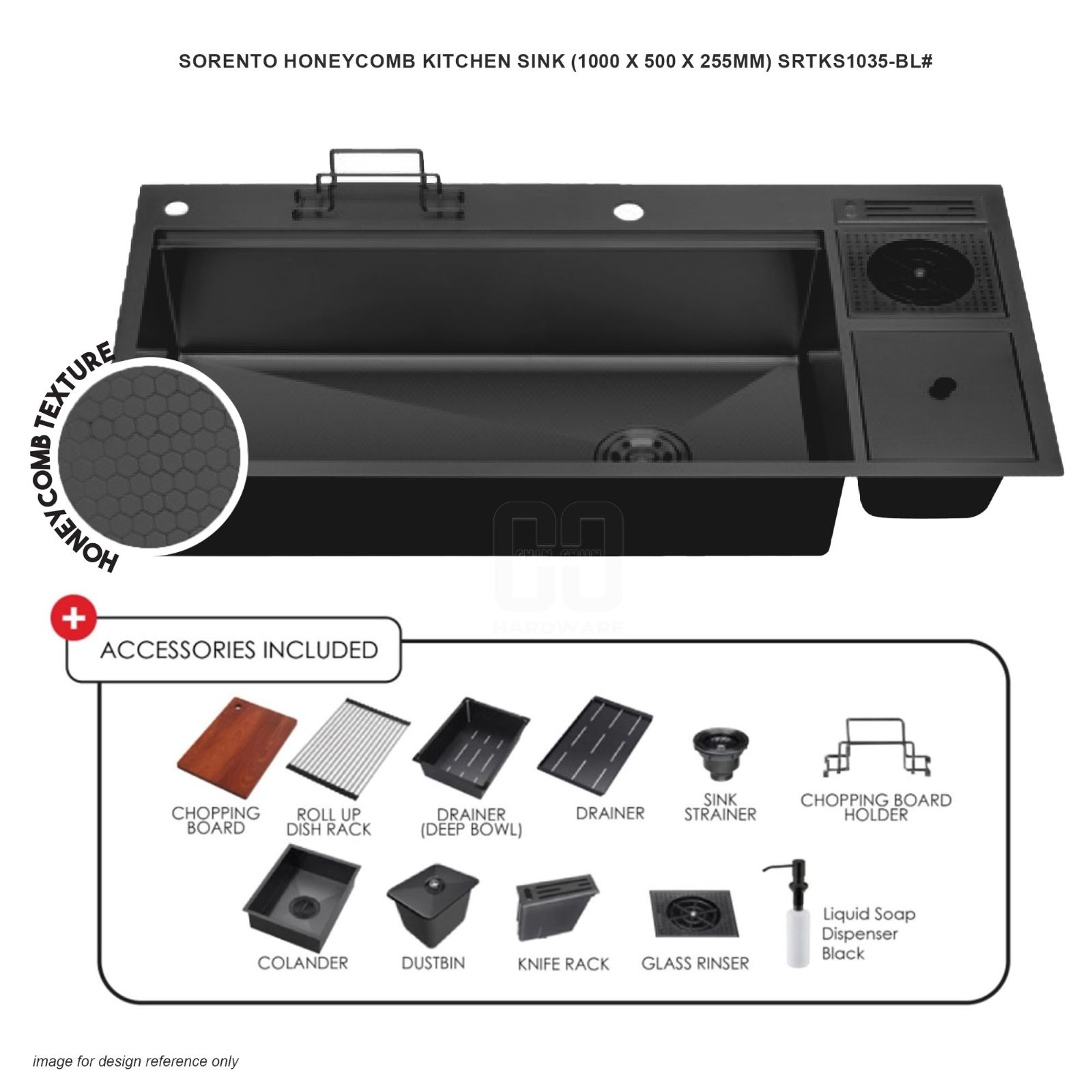 SORENTO HONEYCOMB KITCHEN SINK SRTKS1035-BL (1000 X 500 X 255mm)