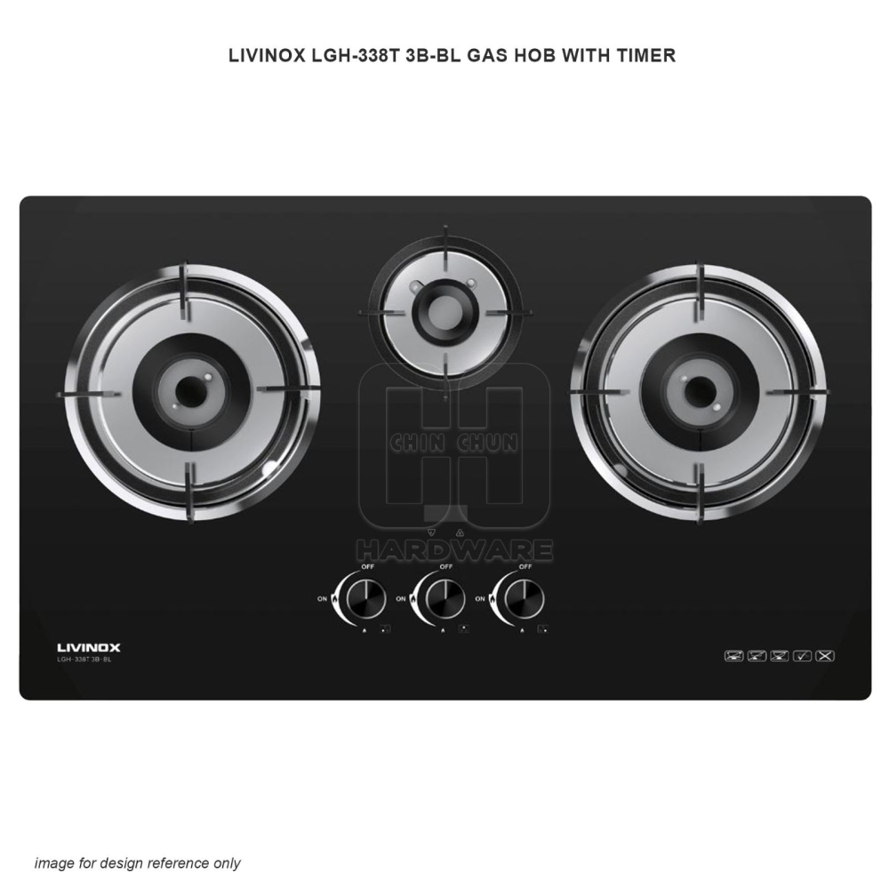 LIVINOX LGH-338T 3B-BL GAS HOB WITH TIMER