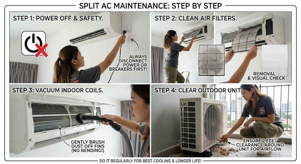 Split AC maintenance step by step
