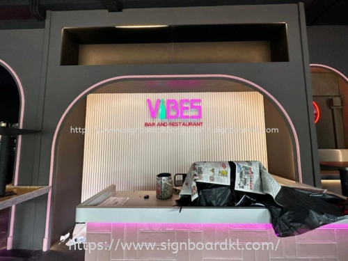 Vibes Bar Indoor 3D Box Up LED Frontlit Lettering Logo Signage at Kuala Lumpur (KL)