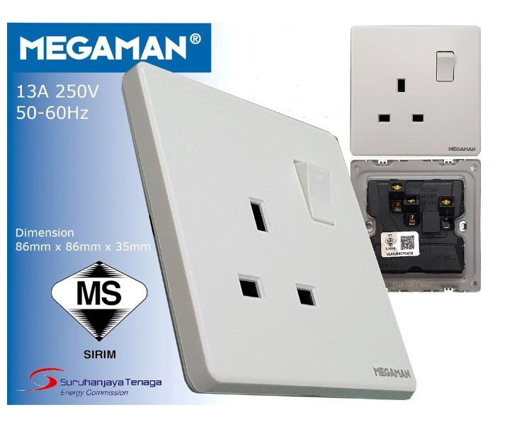 Megaman YTZ8 13A 1 Gang Big Button Neon Switch Socket (Grey) KL ...