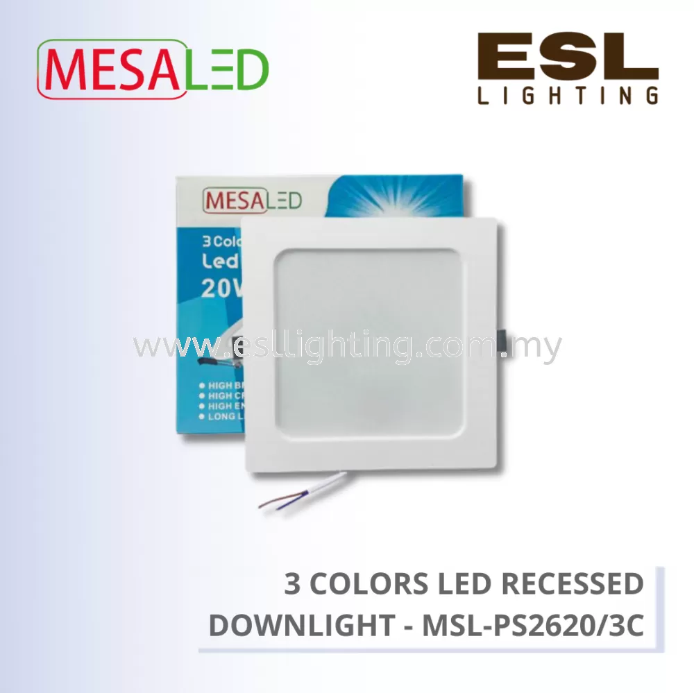 MESALED 3 COLORS LED RECESSED DOWNLIGHT SQUARE 20W - MSL-PS2620/3C