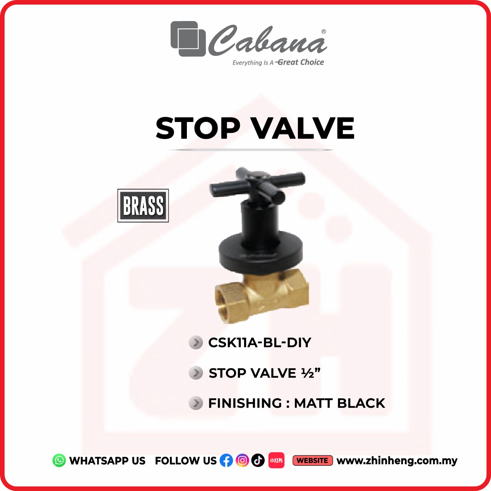 CABANA STOP VALVE 1/2"  CSK11A-BL-DIY