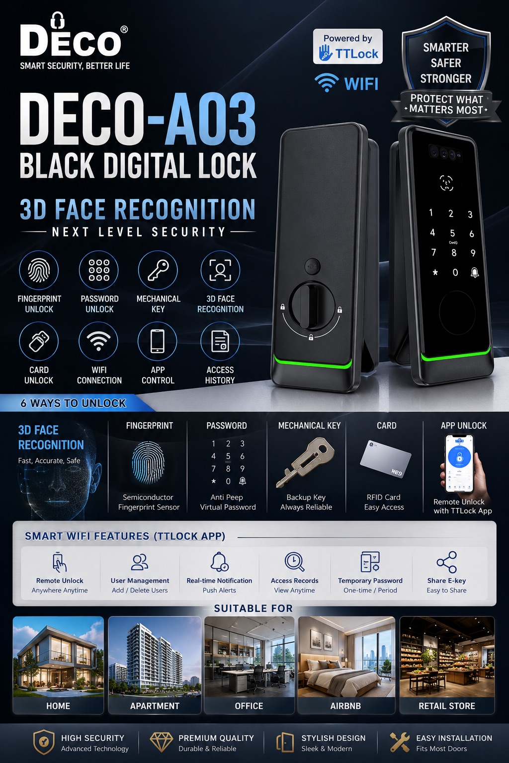 DECO A03-BLACK DIGITAI LOCK TT LOCK