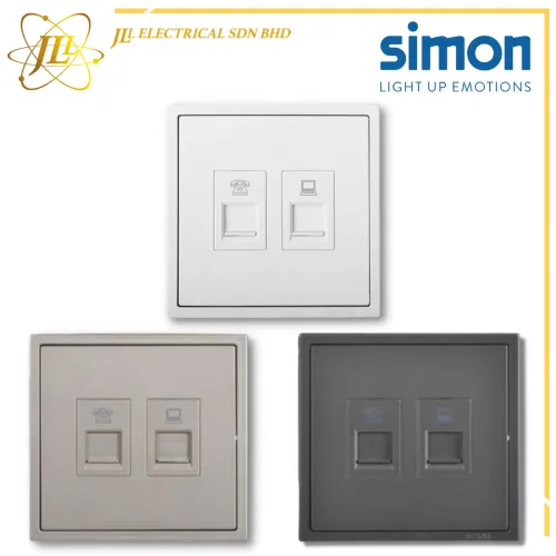 SIMON I7 705229/705629 2 GANG TELEPHONE OUTLET (RJ11) & DATA OUTLET (RJ45) [CAT5E/CAT6] [MATT WHITE/GOLDEN CHAMPAGNE/GRAPHITE BLACK]