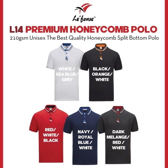 LEFONSE Unisex Adult 210gsm Thick Quality Breathable Honeycomb Polo Split Bottom Tee L1400