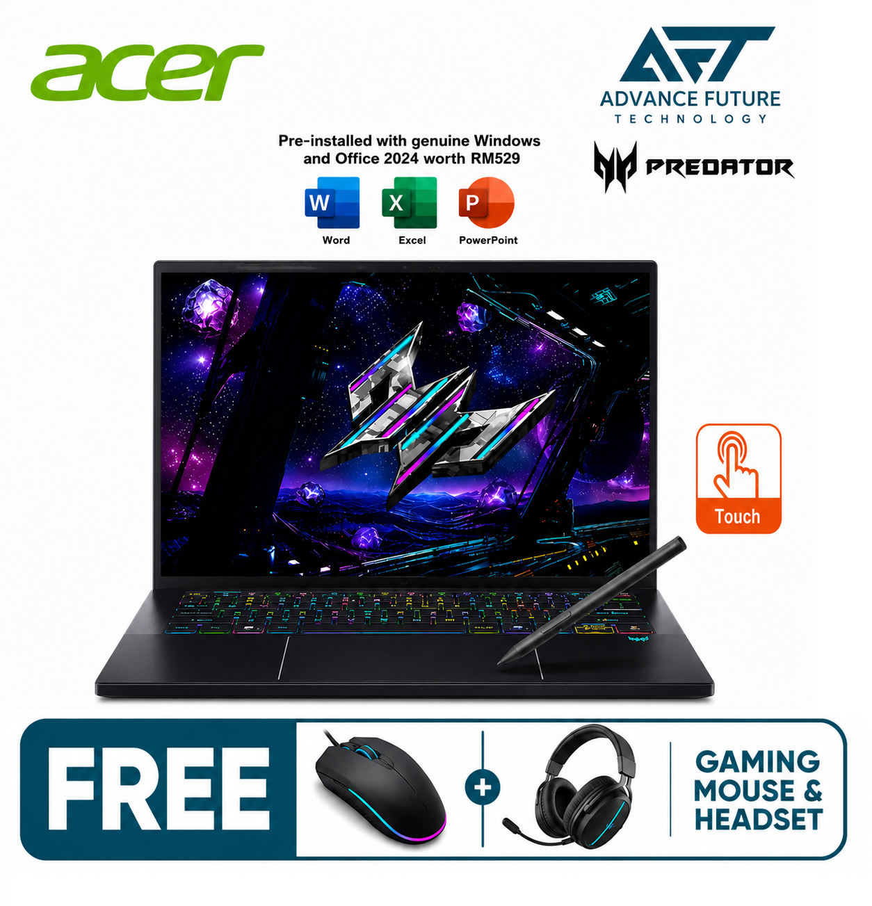 Acer Predator Triton 14 AI PT14-52T-93NP 14.5'' WQXGA+ OLED 120Hz Touch Gaming Laptop ( Intel Core Ultra 9 288V, 32GB, 2TB SSD, RTX5070, W11, H&S 2024&M365 )