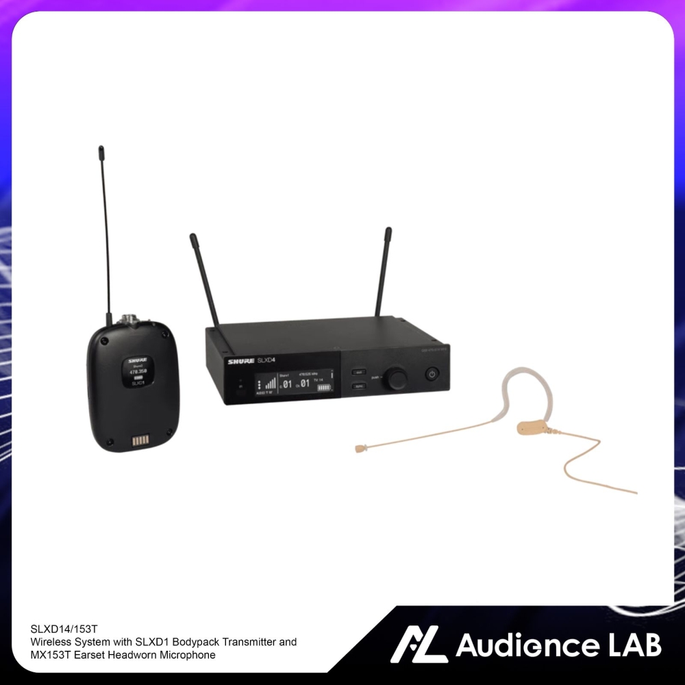 SHURE SLXD14/153T Wireless System with SLXD1 Bodypack Transmitter and MX153T Earset Headworn Microphone