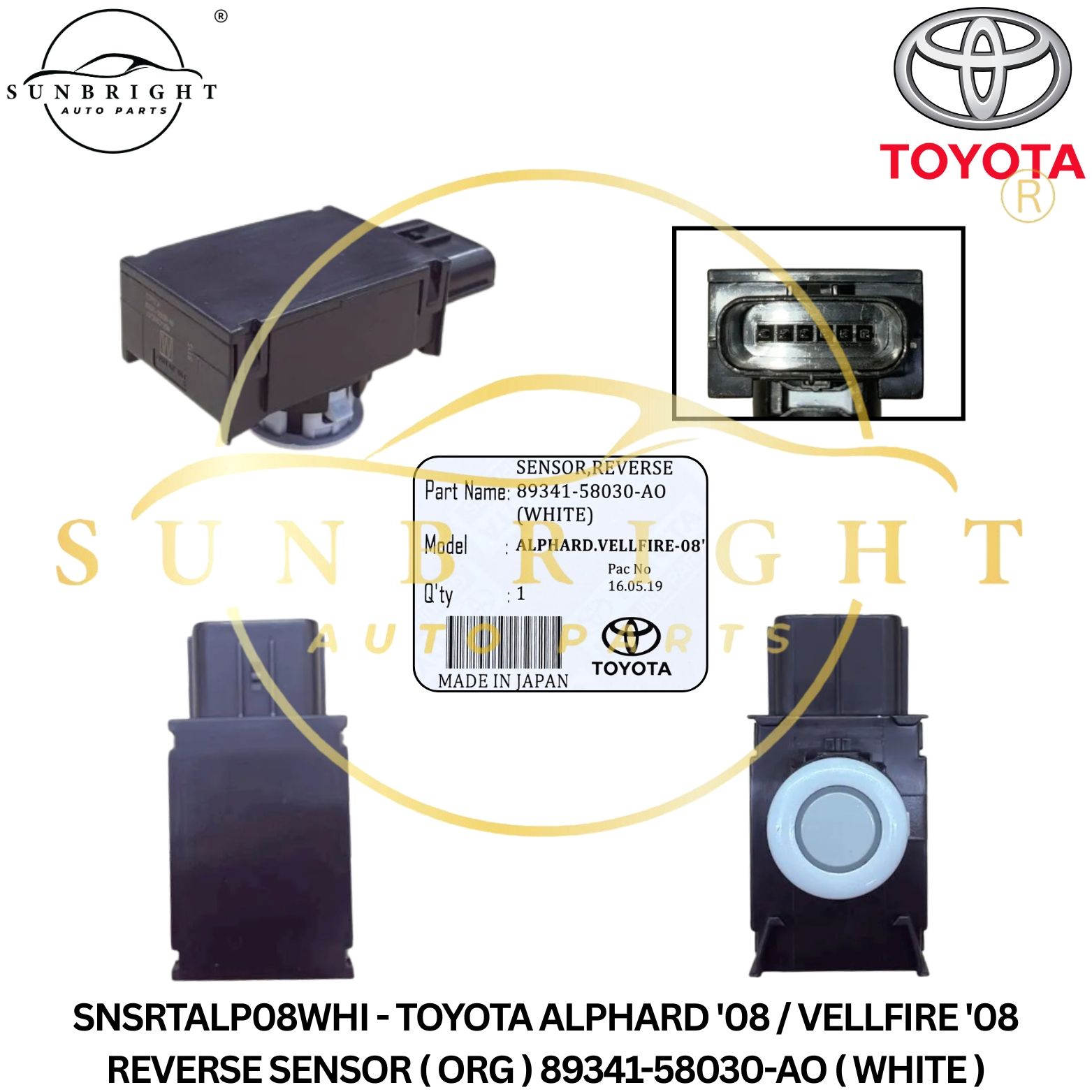 SNSRTALP08WHI - TOYOTA ALPHARD '08 / VELLFIRE '08 REVERSE SENSOR ( ORG ) 89341-58030-AO ( WHITE )