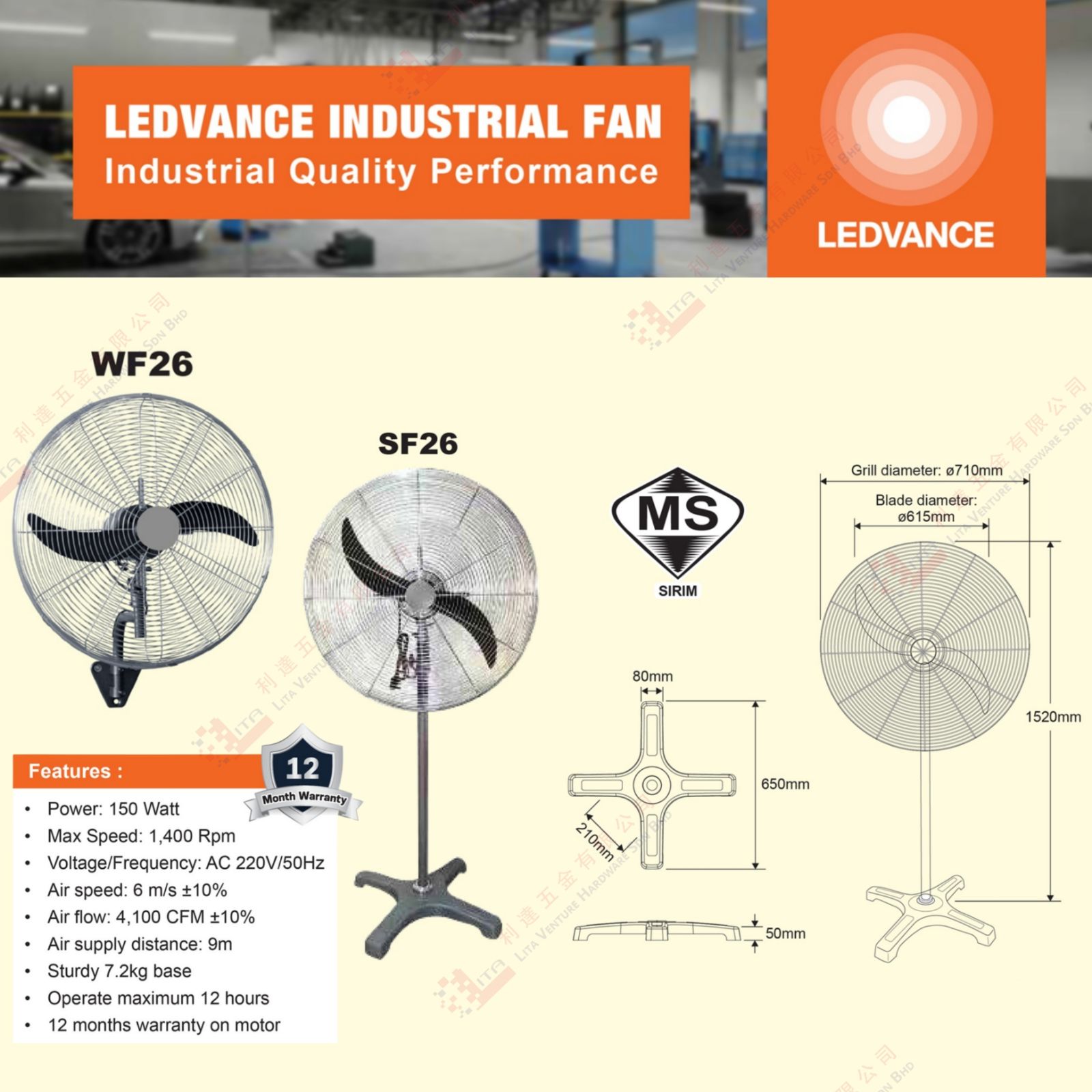 OSRAM BRAND INDUSTRIAL FAN - WF26 SF26