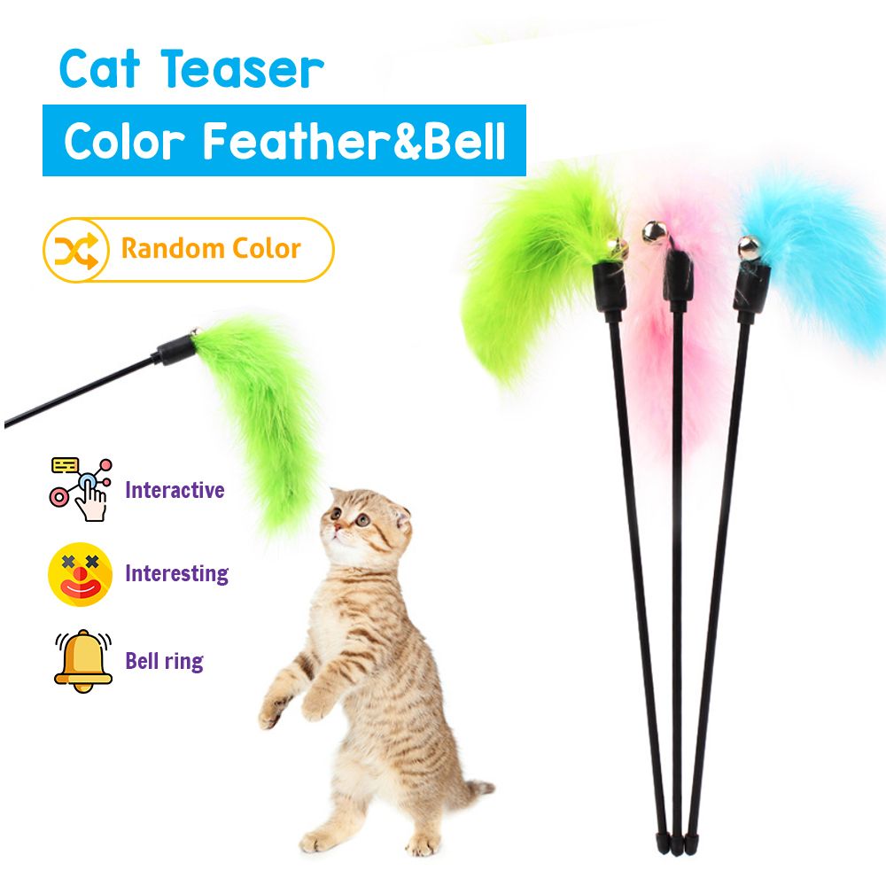 Pure Color Furry Fun Ball Feather Cat Teaser Cat Toys Mainan Kucing (RANDOM COLOR)