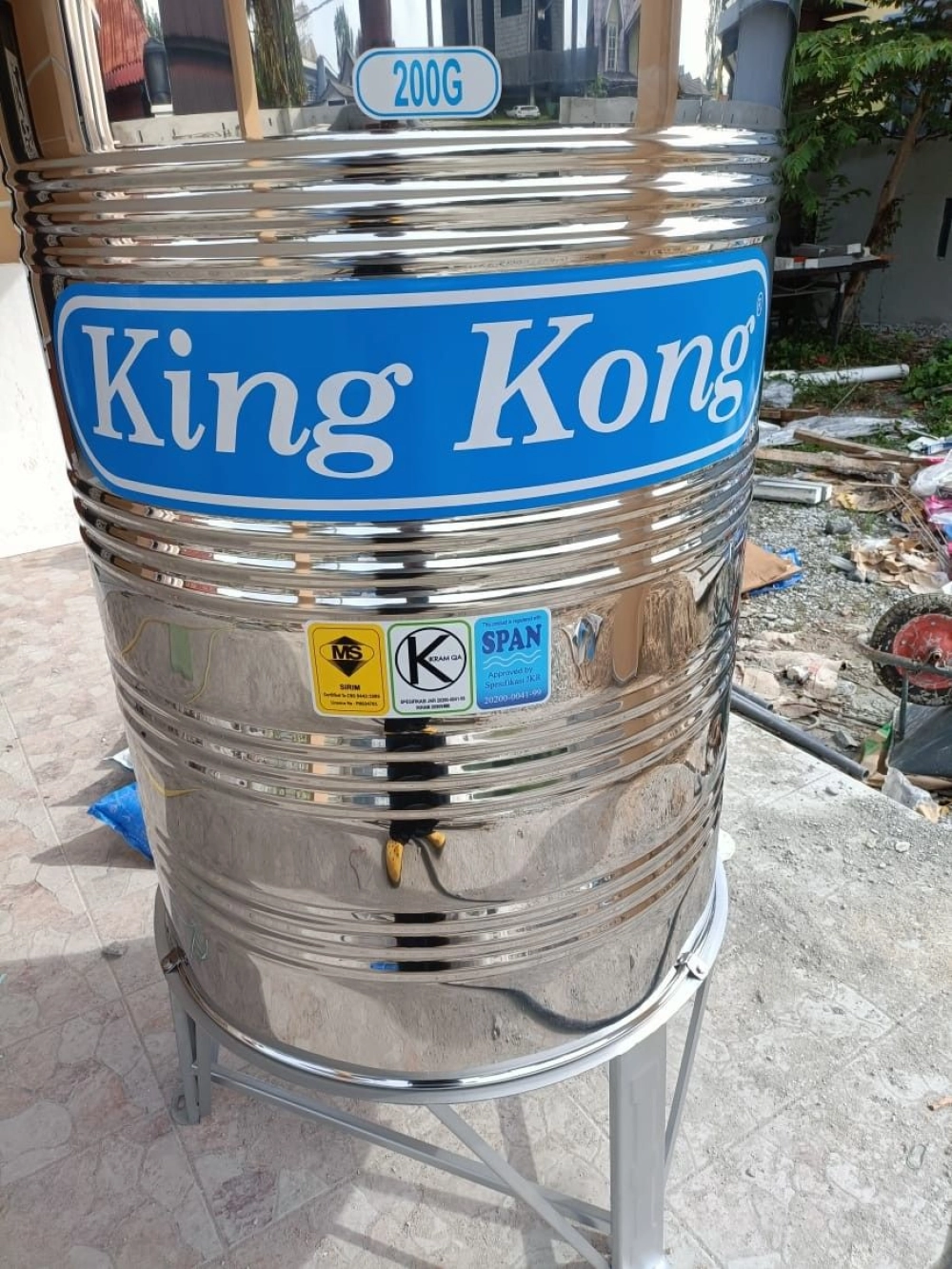 King Kong Stainless Steel (304-BA) KR Series Water Tank Vertical Round Bottom With Stand (FREE Brass Float Valve)