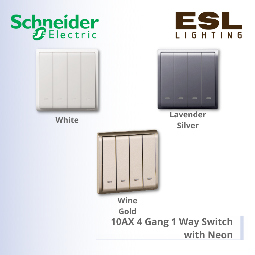 [DISCONTINUE] SCHNEIDER Pieno 10AX 4 Gang 1 Way Switch with Neon - E8234L1N_WE_G11 E8234L1N_LS_G11 E8234L1N_WG_G11