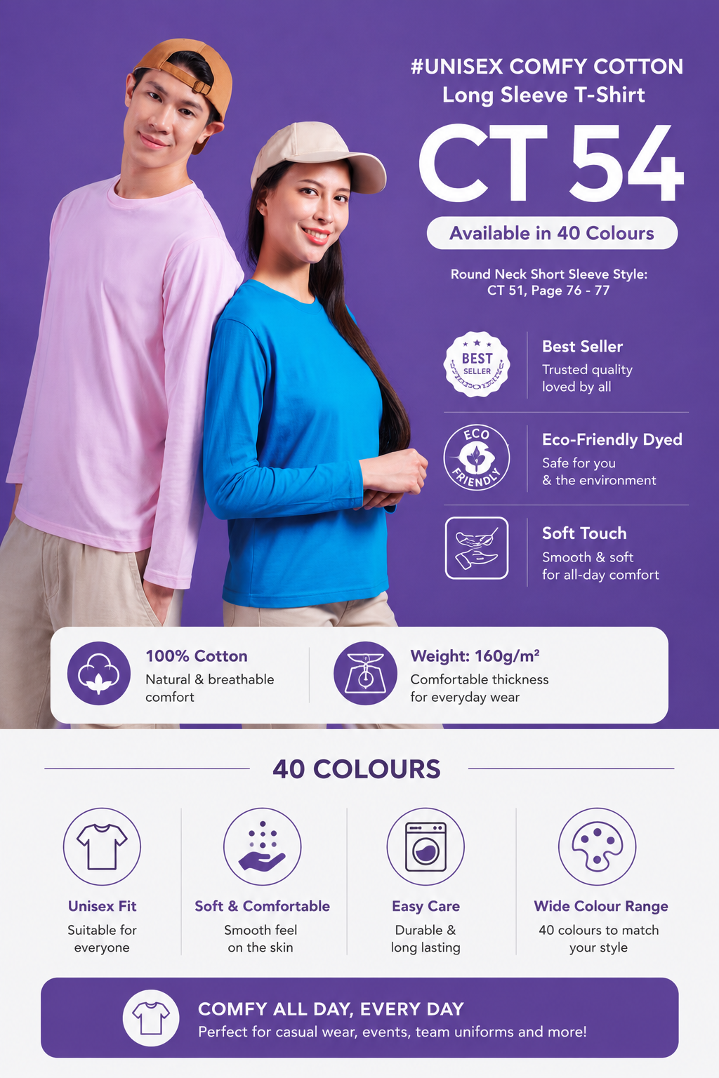 Unisex Comfy Cotton Long Sleeve T-Shirt - CT54
