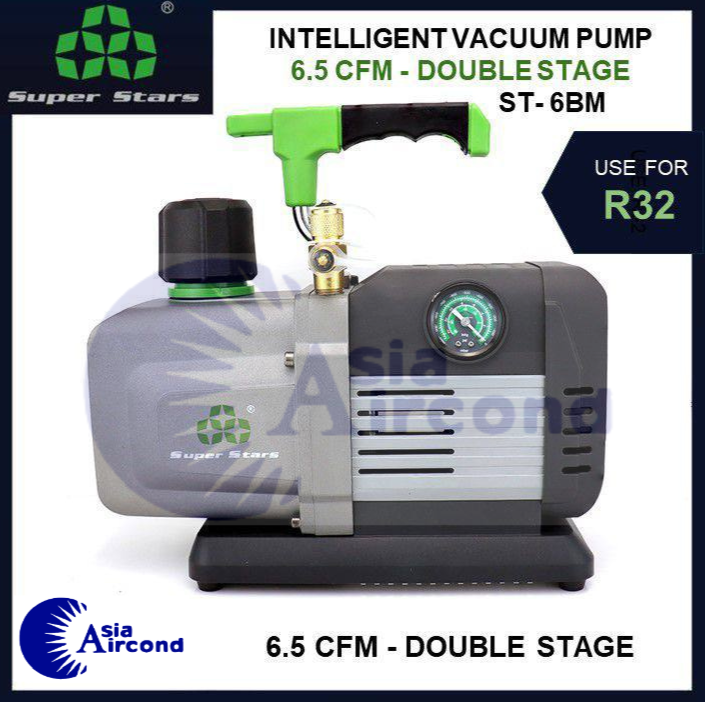 SUPER STARS INTELLIGENT VACUUM PUMP 6.5 CFM DOUBLE STAGE ST-6BM HEAVY DUTY AIRCOND VACUUM PUMP WITH GAUGE FOR R32 , R410A [ORIGINAL]