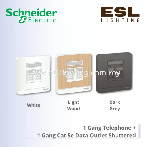 SCHNEIDER AvatarOn 1 Gang Telephone + 1 Gang Cat 5e Data Outlet Shuttered - E8332TDRJS5_WE_G11 E8332TDRJS5_LW E8332TDRJS5_DG_G11