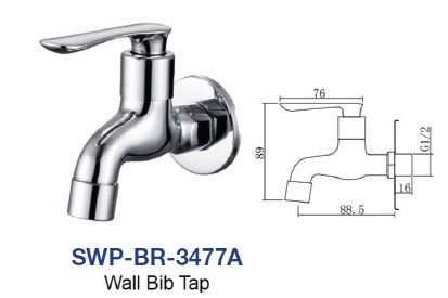 SWP-BR-3477A  Wall Bib Tap - brass