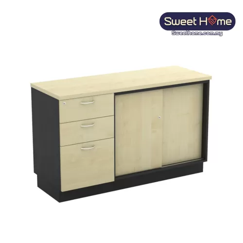 Sliding Door Cabinet + Fixed Pedestal 2Drawer1Filling | Office Furniture Penang