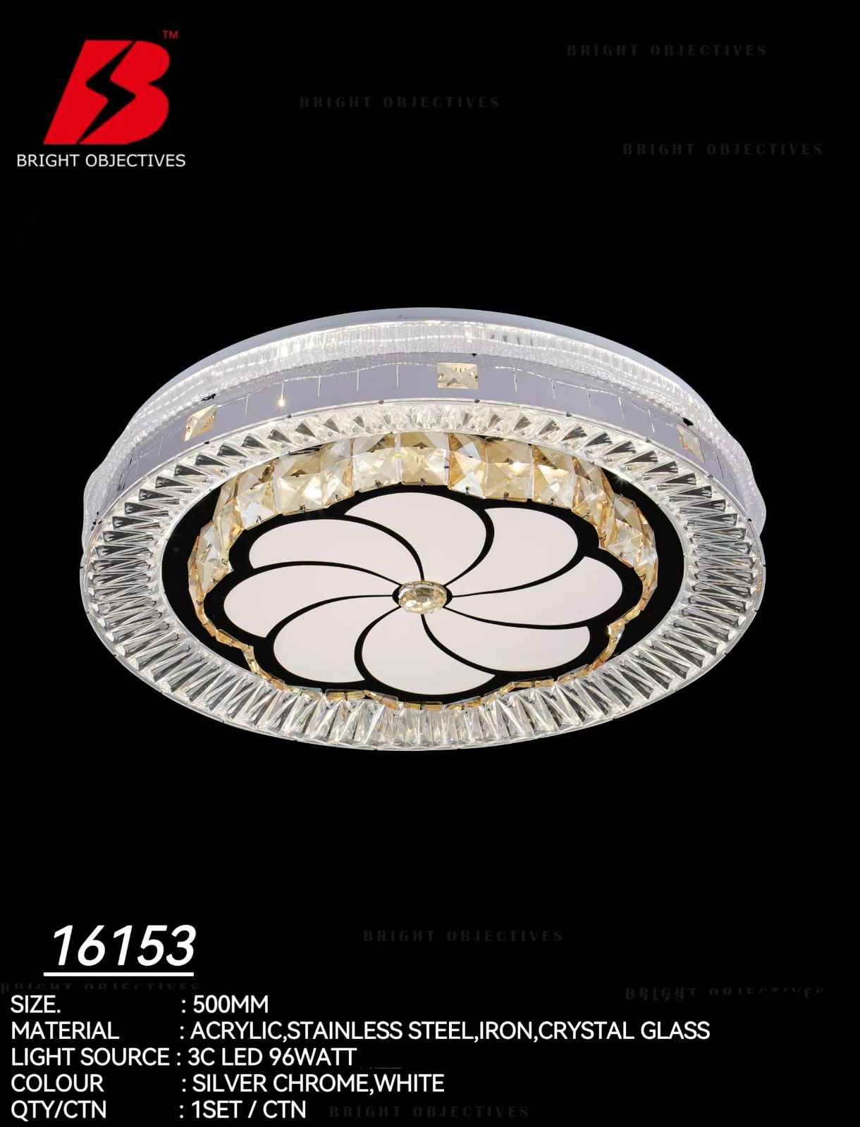 Crystal Ceiling Light with 3 Color Light - 16153/500 96W