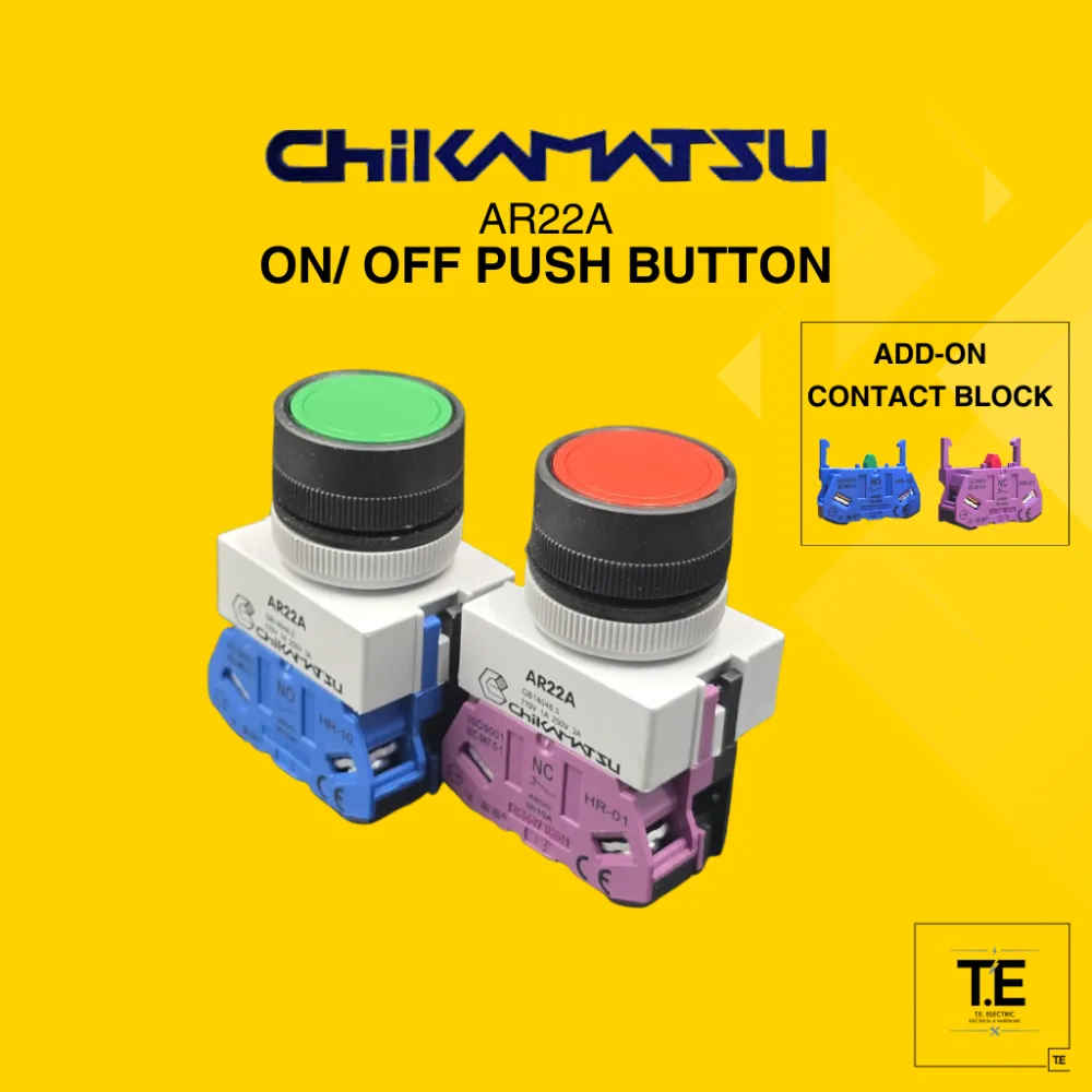 CHIKAMATSU 22MM ON/OFF PUSH BUTTON A01R (RED) A10G (GREEN) AR22 CONTROL ...
