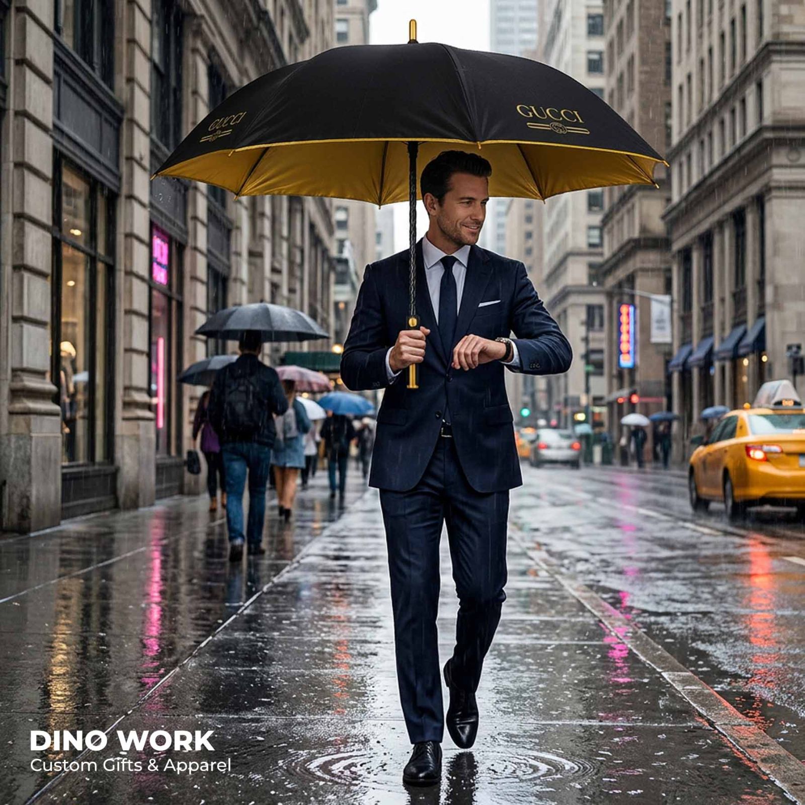 Premium Gold Color UV Protection Auto Open Fully Fiber Umbrella (Black Inner Coated)