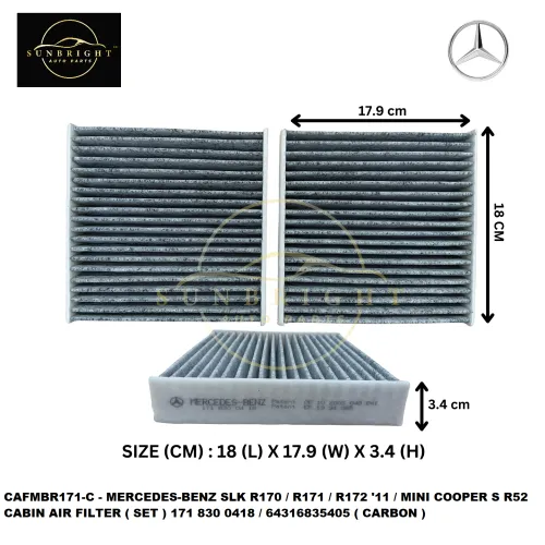 MERCEDES-BENZ SLK R170 / R171 / R172 '11 / MINI COOPER S R52 CABIN AIR FILTER ( SET ) 171 830 0418 / 64316835405 ( CARBON )