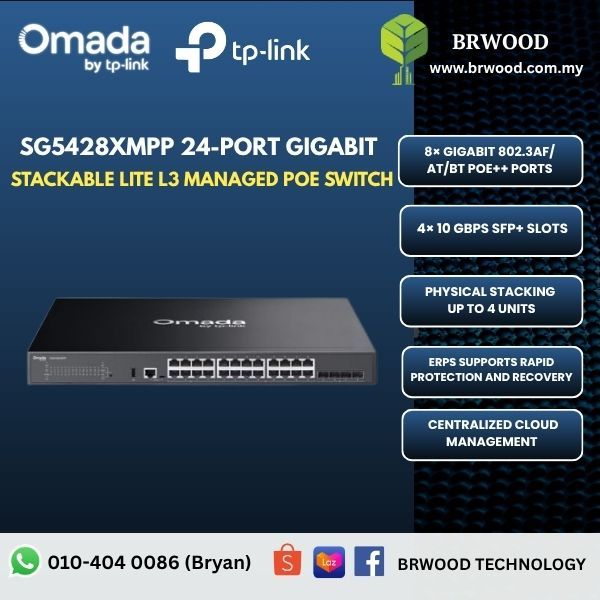 OMADA TP-LINK SG5428XMPP:  24-Port Gigabit Stackable Lite L3 Managed PoE++ Switch with 4× 10G Slots