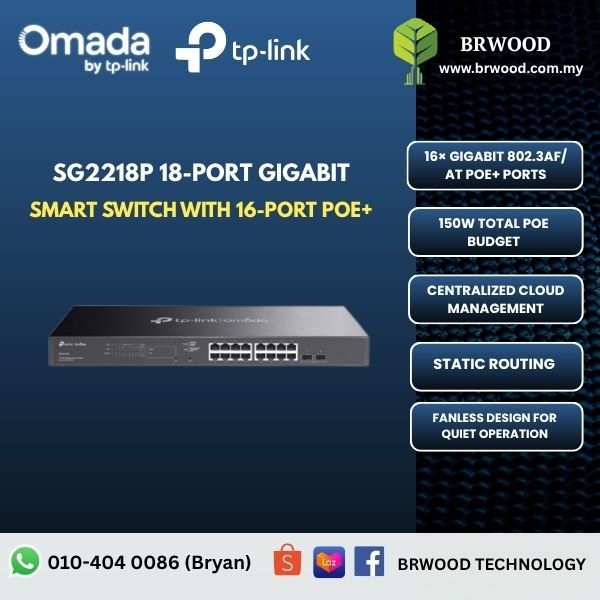 OMADA TP-LINK SG2218P: 18-Port Gigabit Smart Switch with 16-Port PoE+