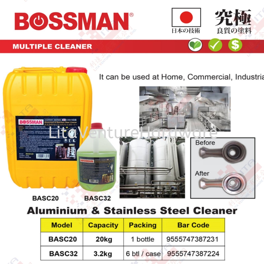 BOSSMAN BRAND ALUMINIUM & STAINLESS STEEL CLEANER - BASC20 BASC32