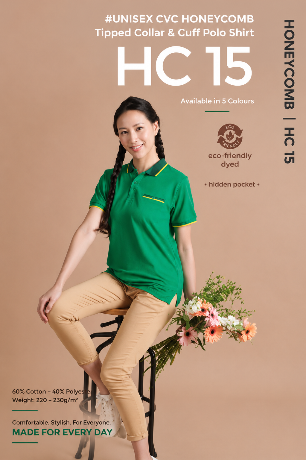 Unisex CVC Honeycomb Tipped Collar & Cuff Polo Shirt - HC15
