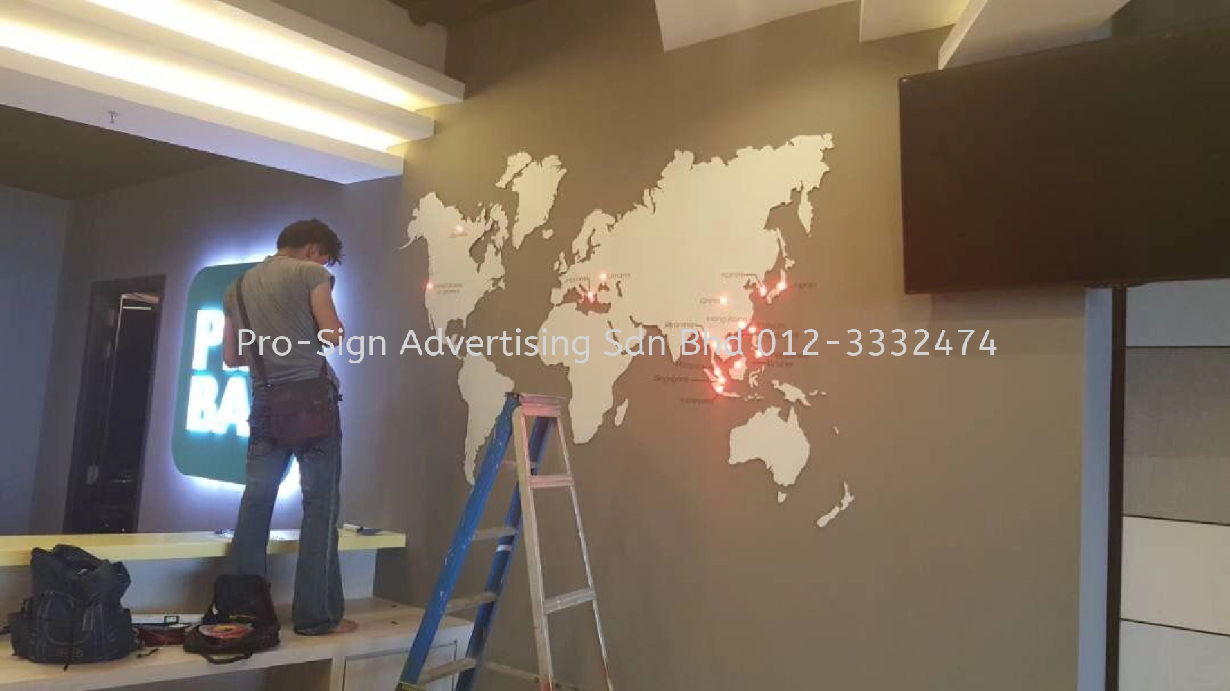 OFFICE INDOOR SIGNAGE AND WORLD MAP (PINBA, PETALING JAYA, 2017)