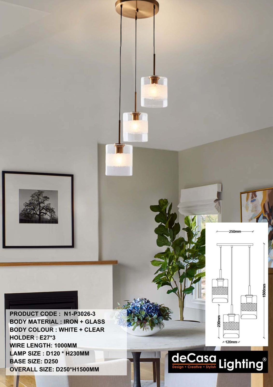 GLASS 3 IN 1 PENDANT LIGHT (N1-P3026-3)
