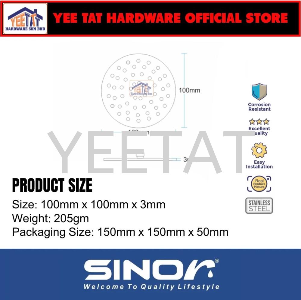 [ SINOR ] SH-710-R4 STAINLESS STEEL 4 INCHES ROUND ULTRA THIN SHOWER HEAD SET