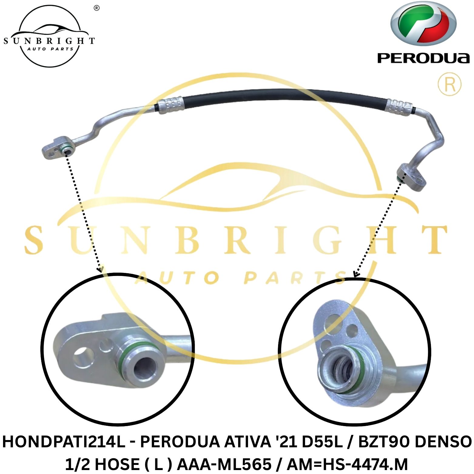 HONDPATI214L - PERODUA ATIVA '21 D55L / BZT90 DENSO 1/2 HOSE ( L ) AAA-ML565 / AM=HS-4474.M