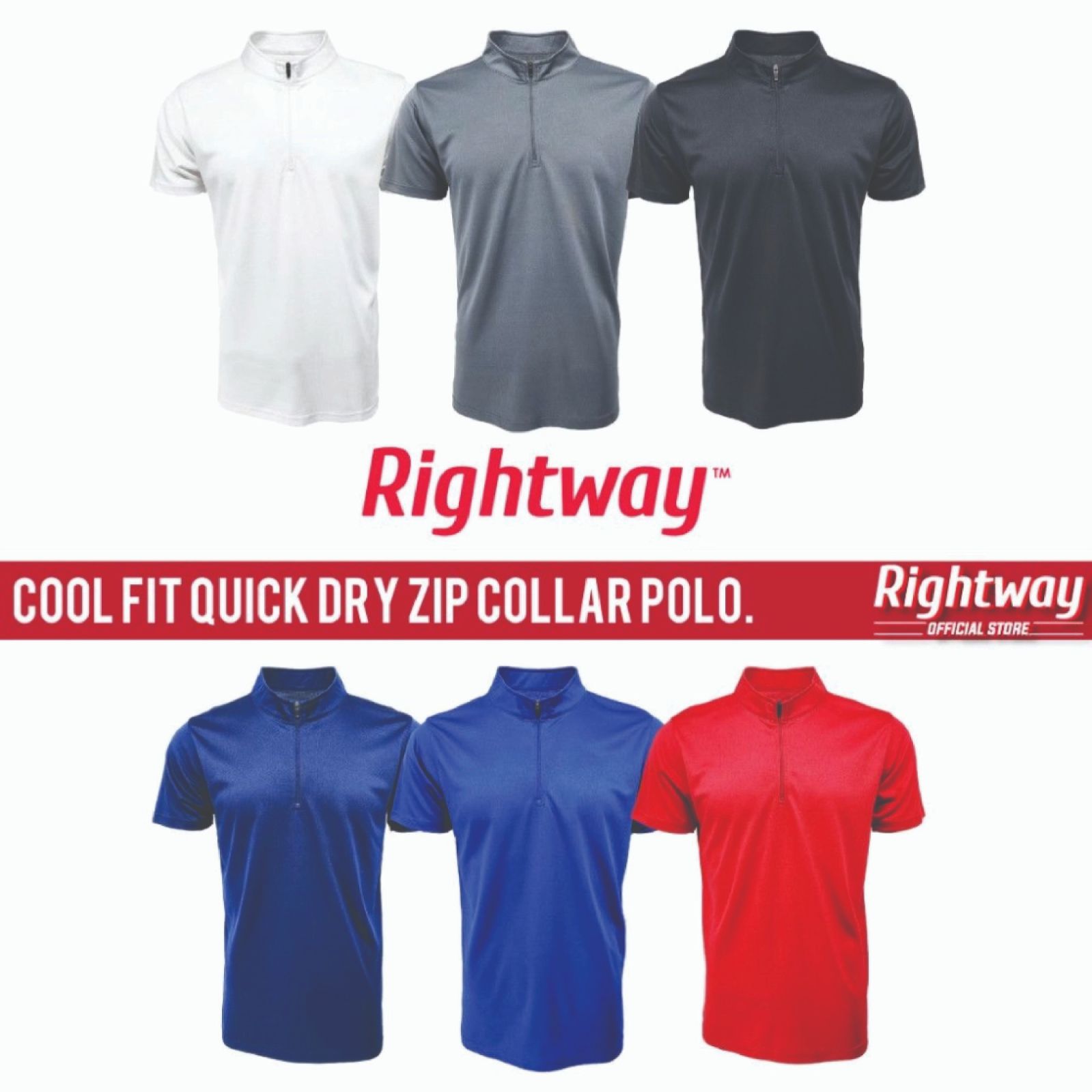Rightway QD57 Quick Dry Zip Collar Polo T-Shirt