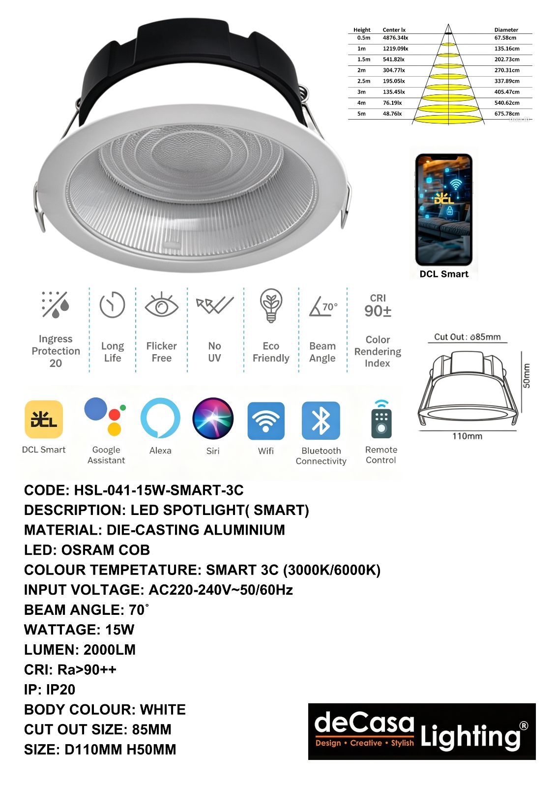 SMART LED DOWNLIGHT (HSL-041-15W-SMART-3C)