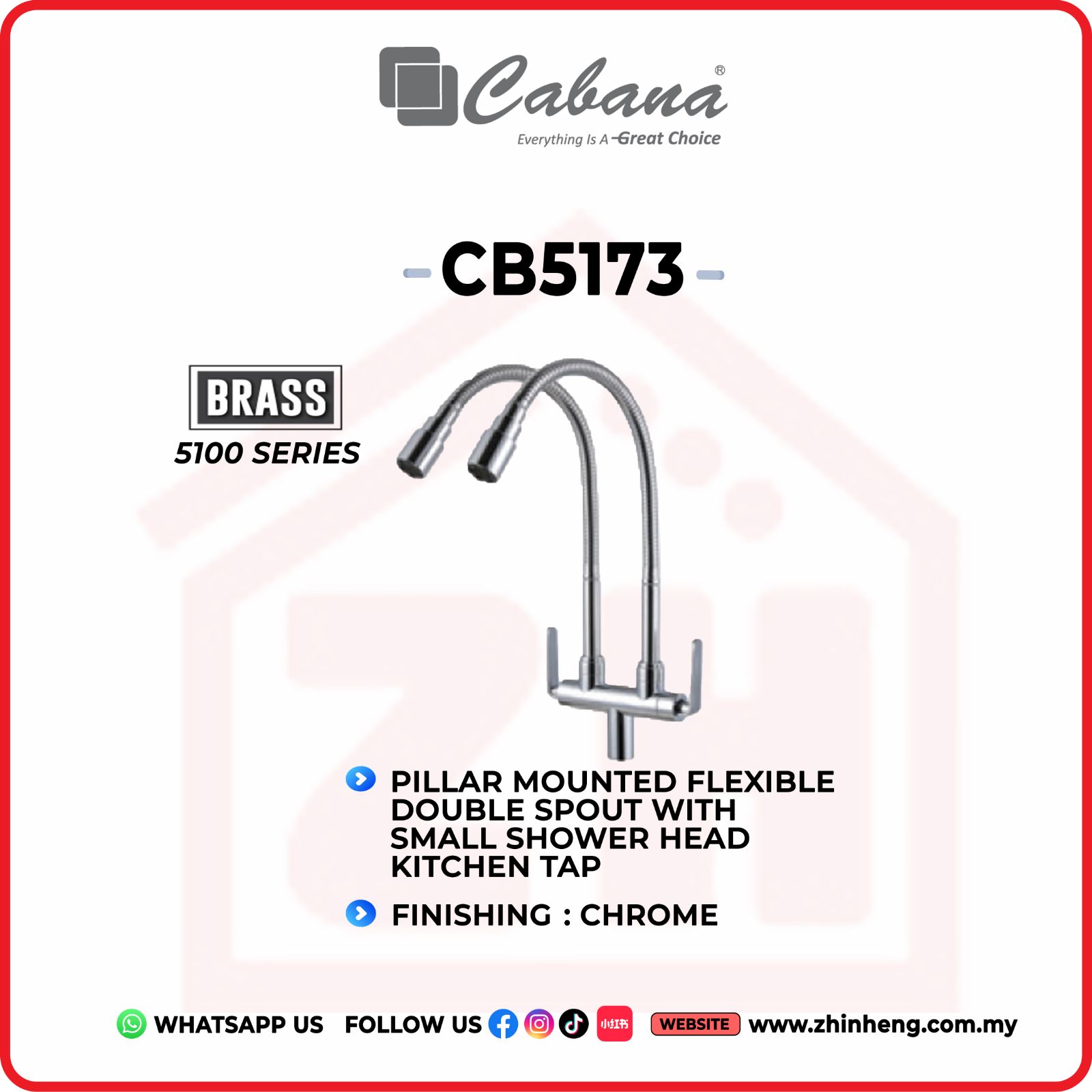 CABANA Pillar Mounted Flexible Double Kitchen Tap  CB5173