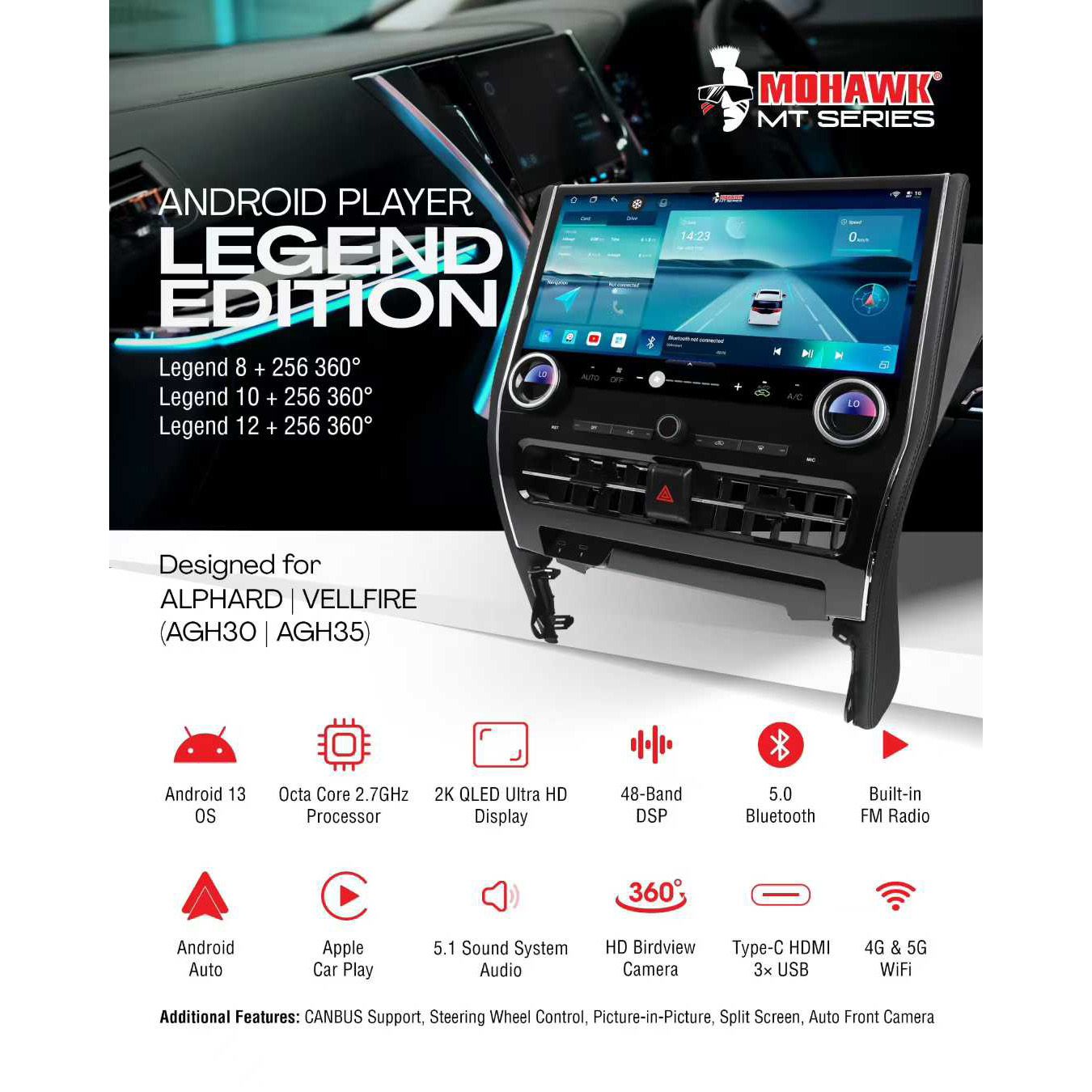 Mohawk MT Series Legend Edition Android Player 16.2" 2K Display Alphard | Vellfire (AGH30 | AGH35)