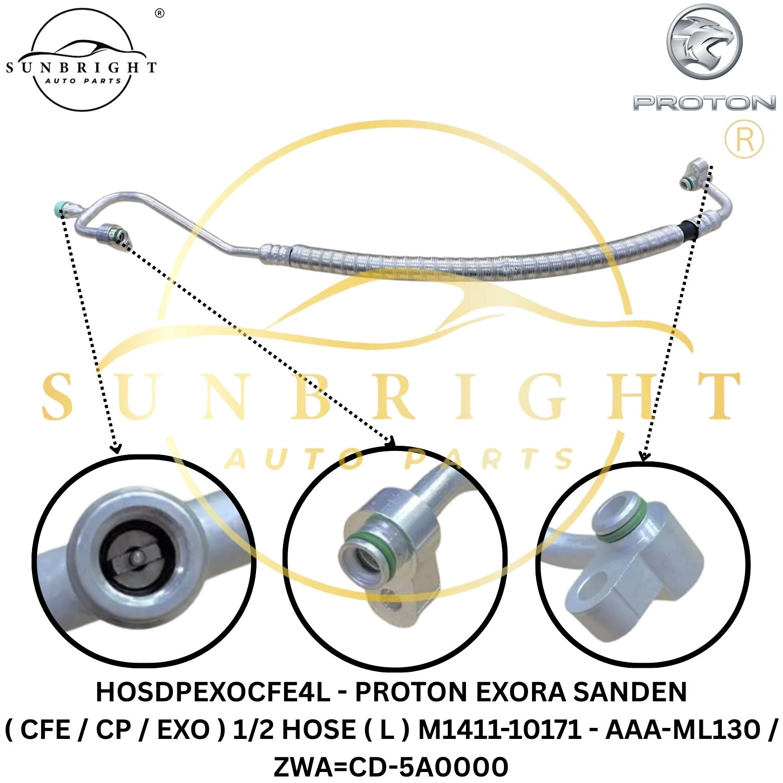 HOSDPEXOCFE4L - PROTON EXORA SANDEN ( CFE / CP / EXO ) 1/2 HOSE ( L ) M1411-10171 - AAA-ML130 / ZWA=CD-5A0000