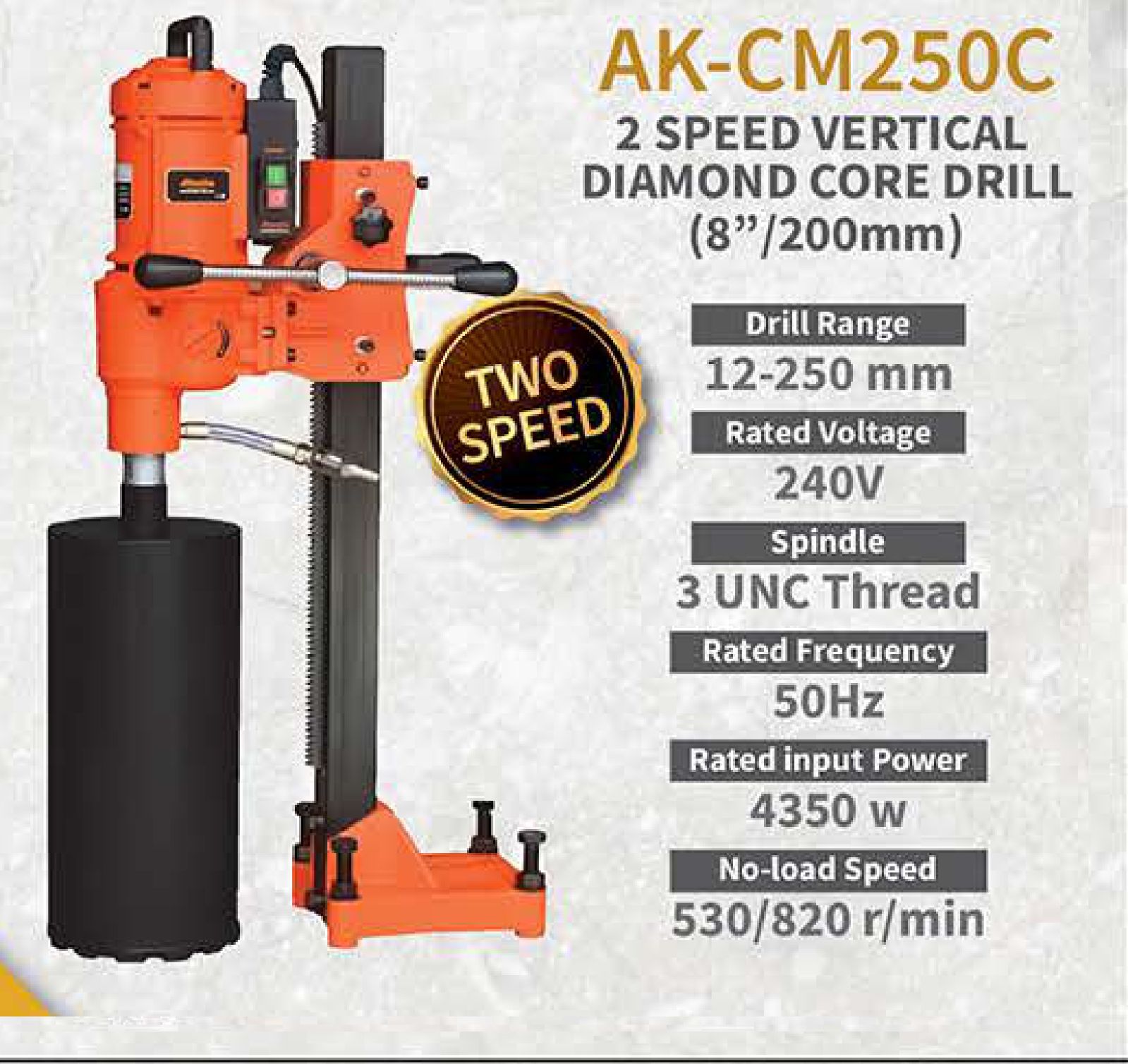 AK-CM250C 2 SPEED VERTICAL DIAMOND CORE DRILL